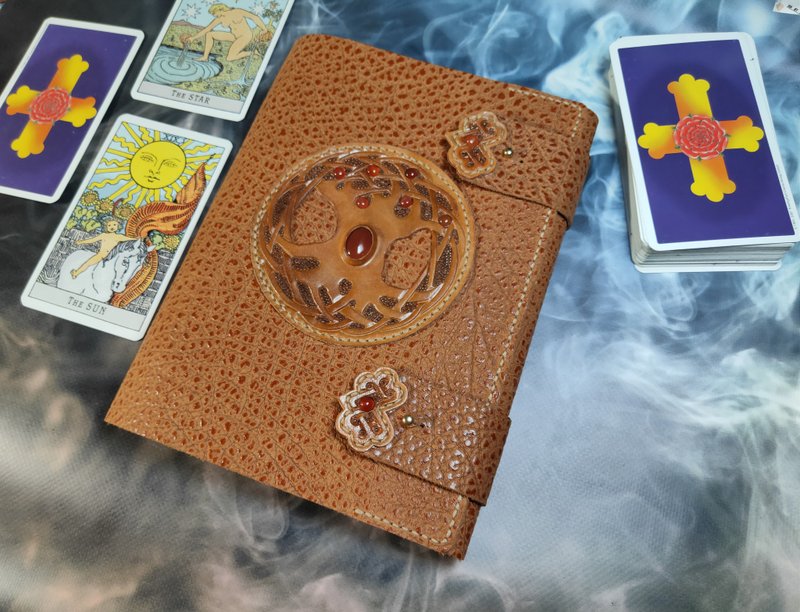 A5, Leather notebook tree of life, book of magic, book of spells, handmade book - 笔记本/手帐 - 真皮 橘色