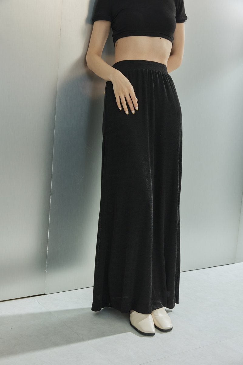 【品牌原创】Mila 细致光泽 弹性纱 长裙 黑 - 裙子 - 其他人造纤维 黑色