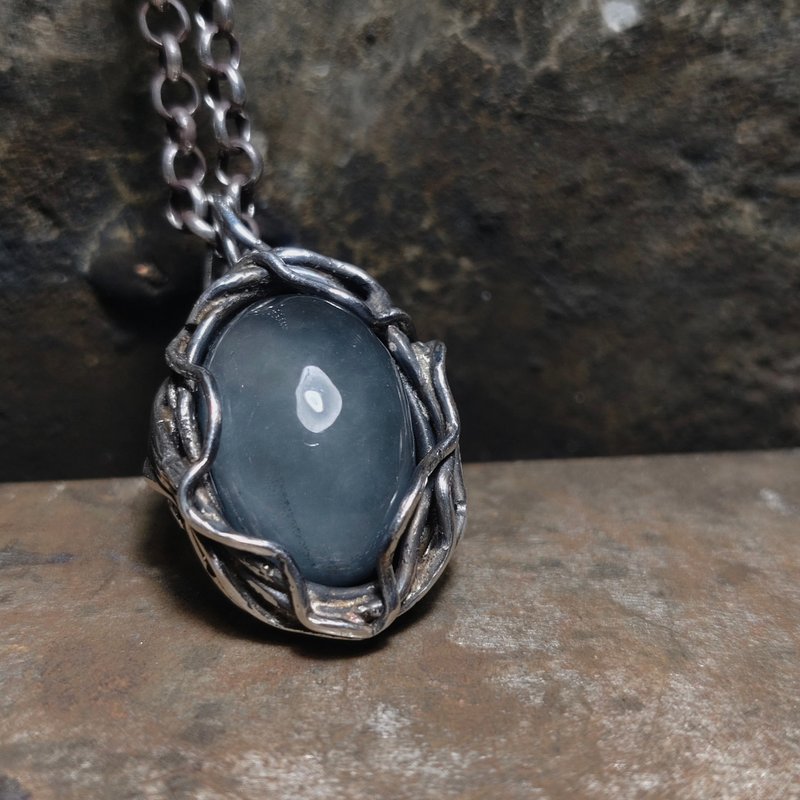 蓝兔毛银吊墬 - 项链 - 宝石 蓝色