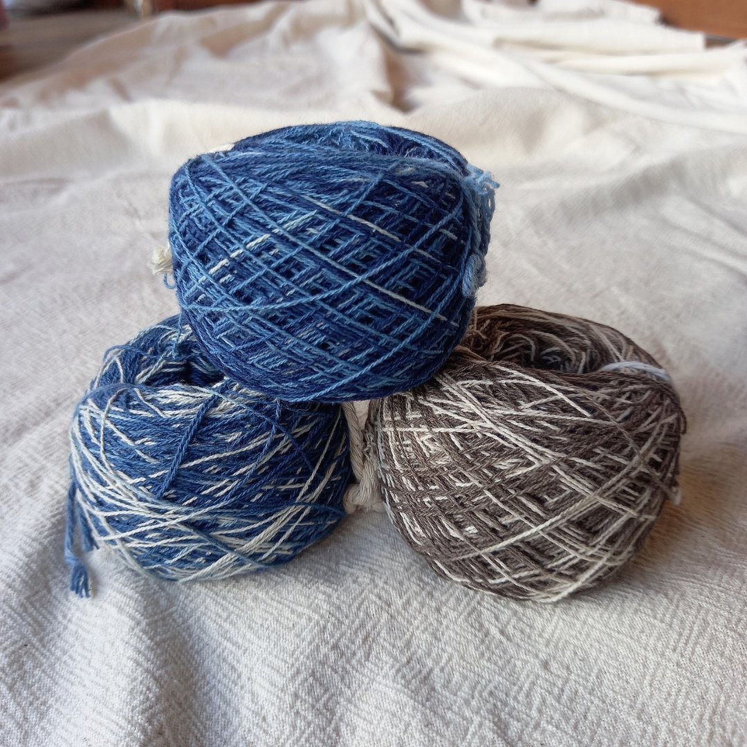 Tiered dyeing 184m x 3 colors / Karen tribe vegetable dyed cotton thread thickness 0.7mm, 30g x 3 pieces / cotton / embroidery, sashiko, weaving, garland, wrapping, DIY - 编织/刺绣/羊毛毡/裁缝 - 棉 蓝色