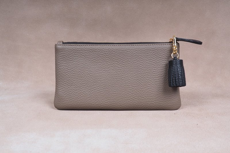 Germany Genuine Leather Long Wallet Zipper Wallet Purse Etoffe - 皮夹/钱包 - 真皮 灰色