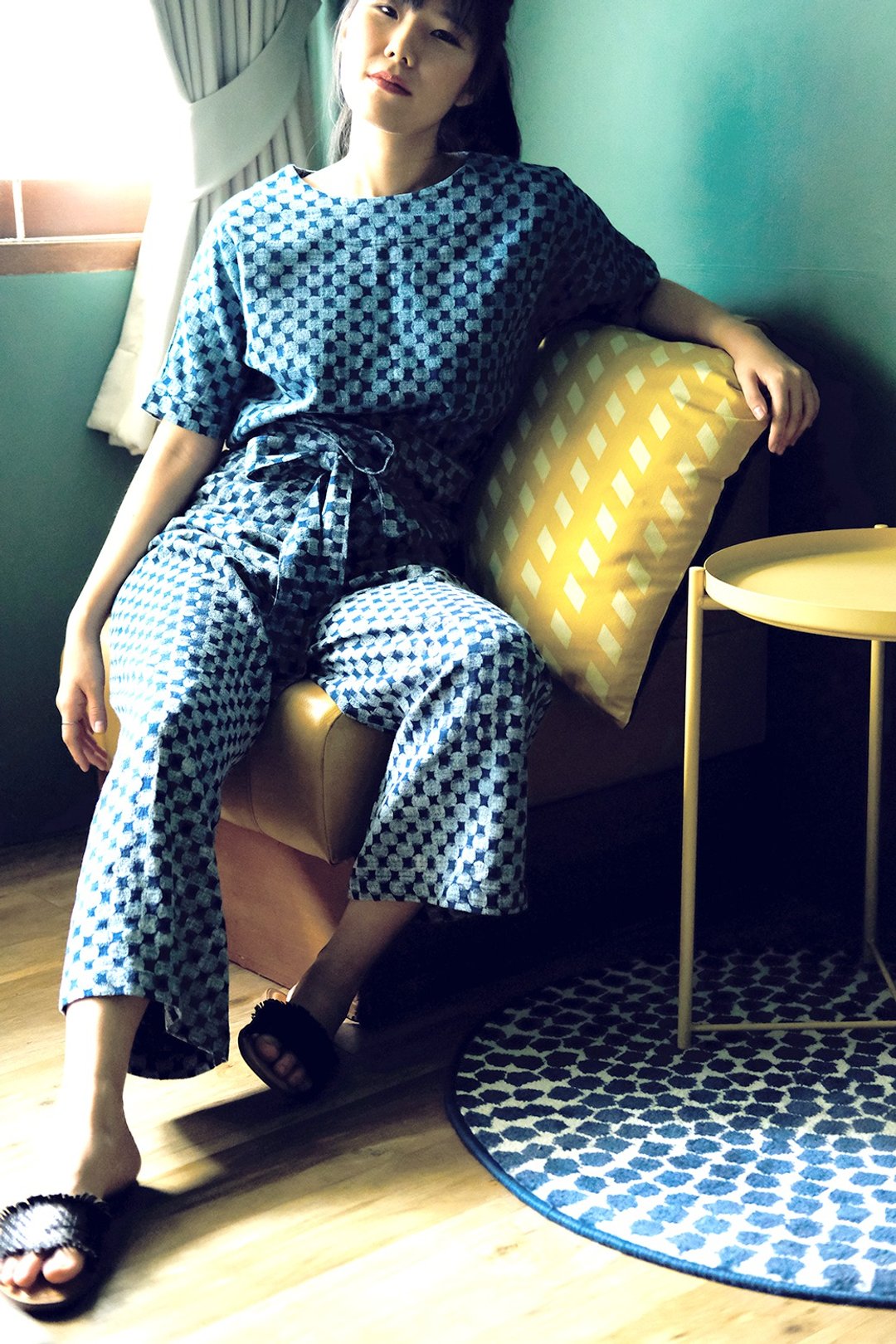 Indigo Set - Top & Wrapped Pants - 女装上衣 - 棉 蓝色