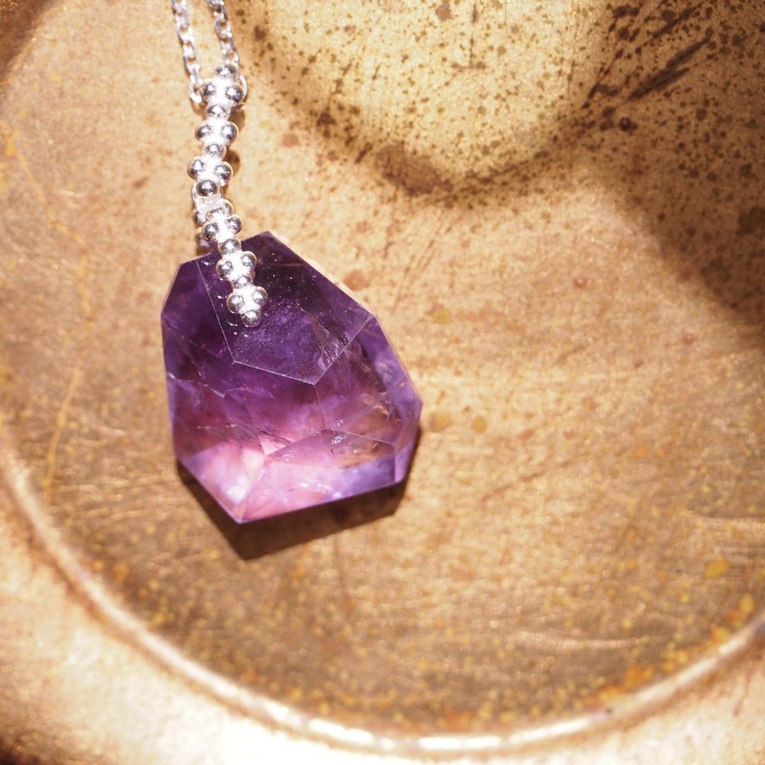 天然紫水晶随形切面 纯银项链 Amethyst Necklace - 项链 - 水晶 紫色