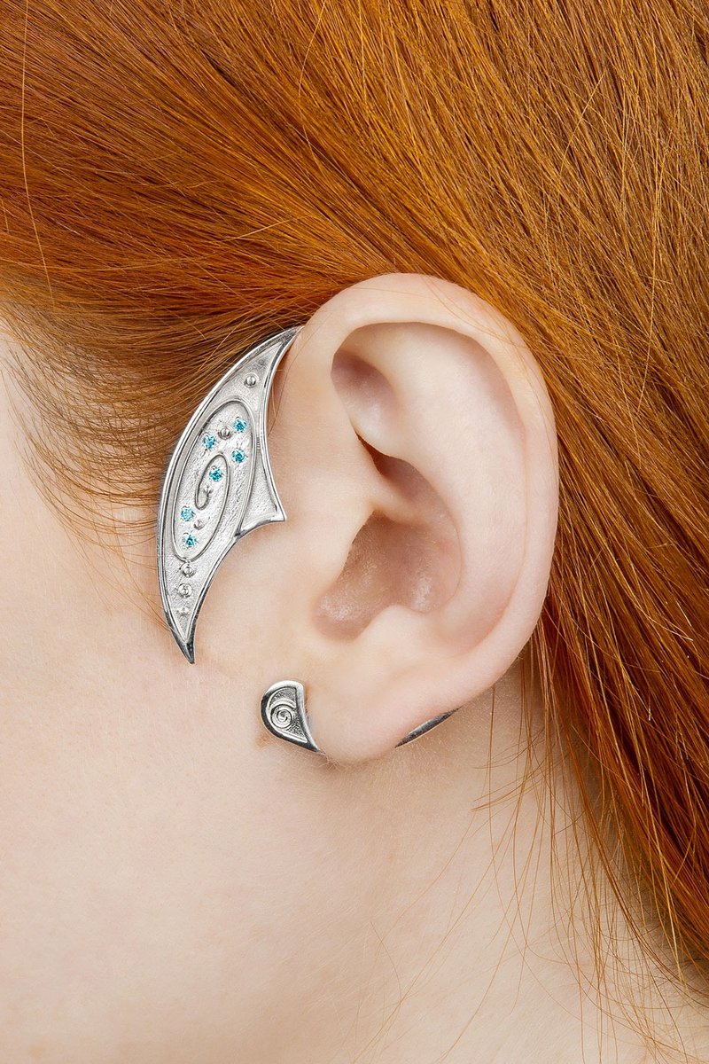Space ear cuff, Galaxy ear hook - 耳环/耳夹 - 纯银 银色