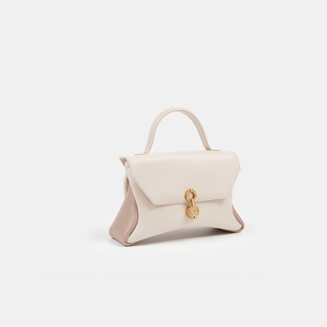 Mini Rococo Bag 玉米基纯素皮革 手提包 斜背包 米白色&米色 - 手提包/手提袋 - 人造皮革 白色
