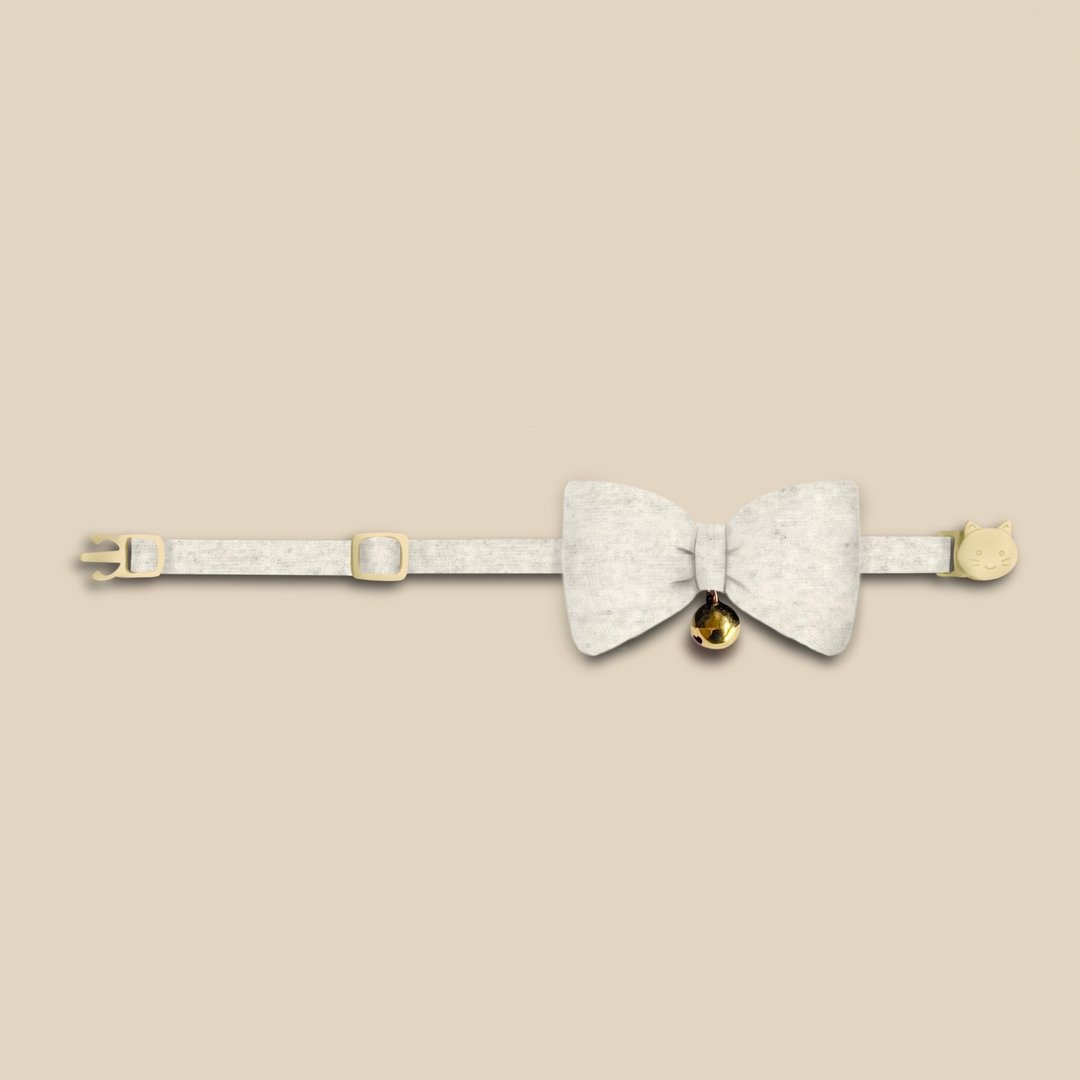 简约手工定制猫咪项圈 New Life White Bow Breakaway Cat Collar - 项圈/牵绳 - 棉 白色