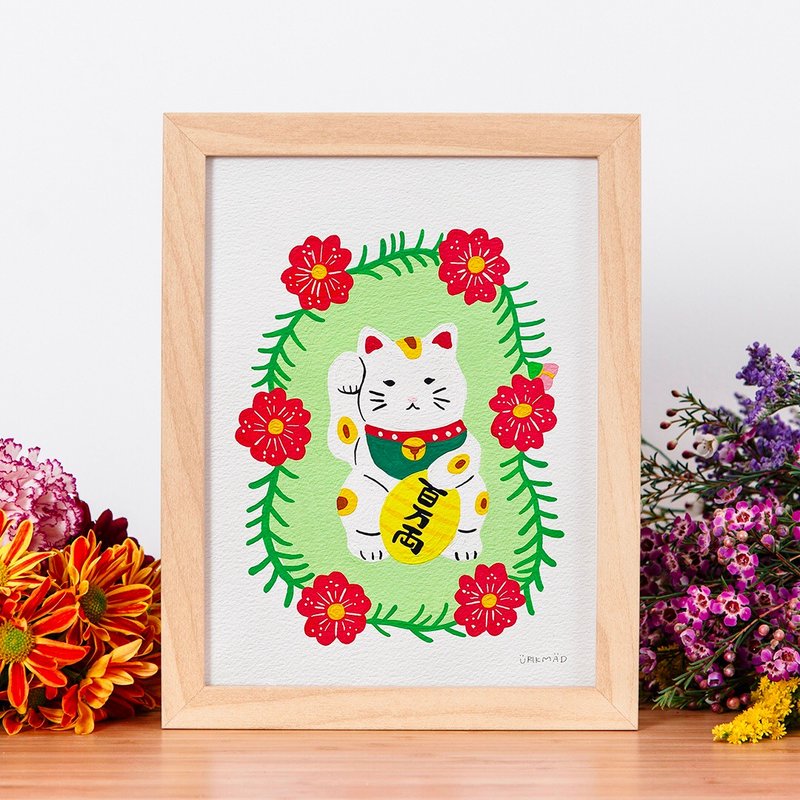 Original Painting // Maneki-neko // Lucky Cat - 海报/装饰画/版画 - 纸 红色