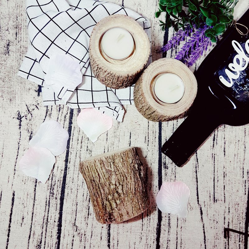 木头罐烛台【The candlestick of wooden can】 - 蜡烛/烛台 - 木头 卡其色