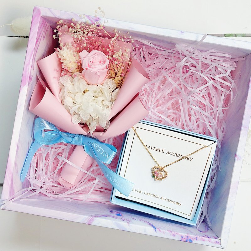 定制 不凋花礼盒 双色心心 项链 闺蜜装 颈链 生日礼物  婚礼小物 - 项链 - 其他金属 多色