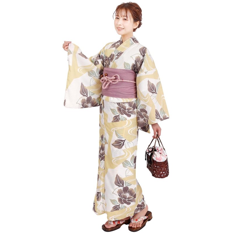 日本 和服 聚酯纤维 梭织 女性 浴衣 腰带 2件组 F Size X41-06B - 其他 - 聚酯纤维 
