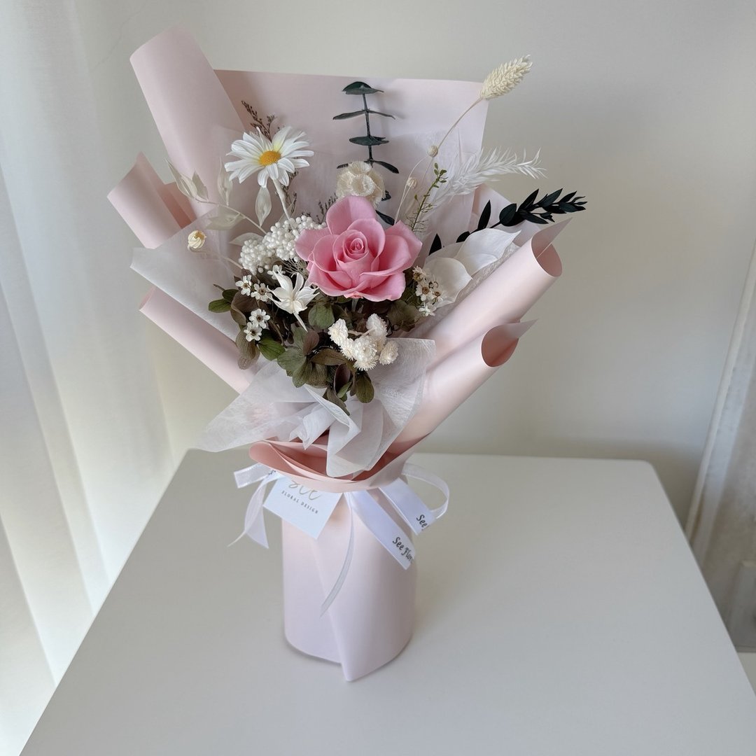 SEE 看见花艺设计|情人节|永生玫瑰 |生日|暮粉恋语不凋花束 - 干燥花/捧花 - 植物．花 