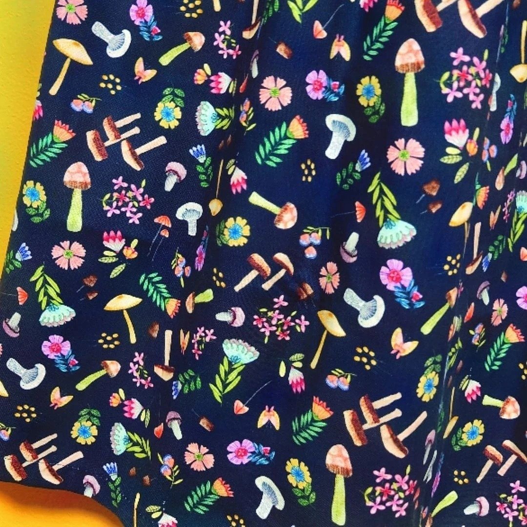 【Made to order】Mushroom and flower Skirt / made in JAPAN / USA fabric / - 裙子 - 棉 蓝色