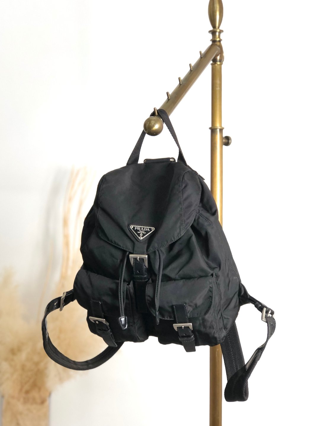 【日本直送 名牌中古包】PRADA 普拉达 后背包 黑色 三角标志 尼龙 双口袋 复古后背包 vintage vjpnrf - 后背包/双肩包 - 尼龙 黑色