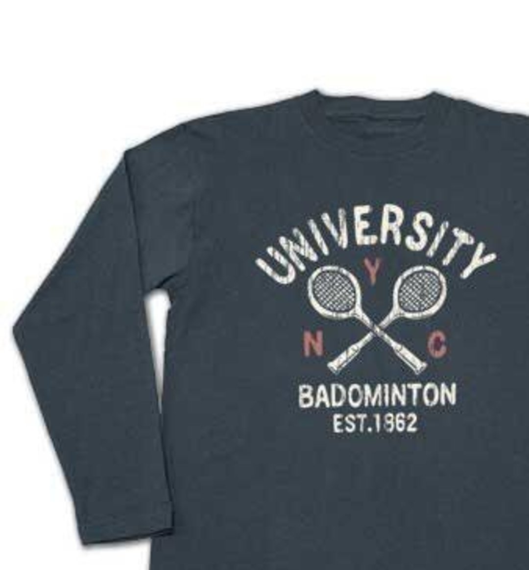 Badminton College long-sleeved T-shirt [order product] - 中性连帽卫衣/T 恤 - 棉．麻 蓝色