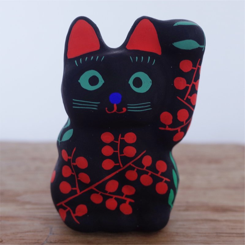 招き猫　南天柄黒　左手招き - 玩偶/公仔 - 纸 
