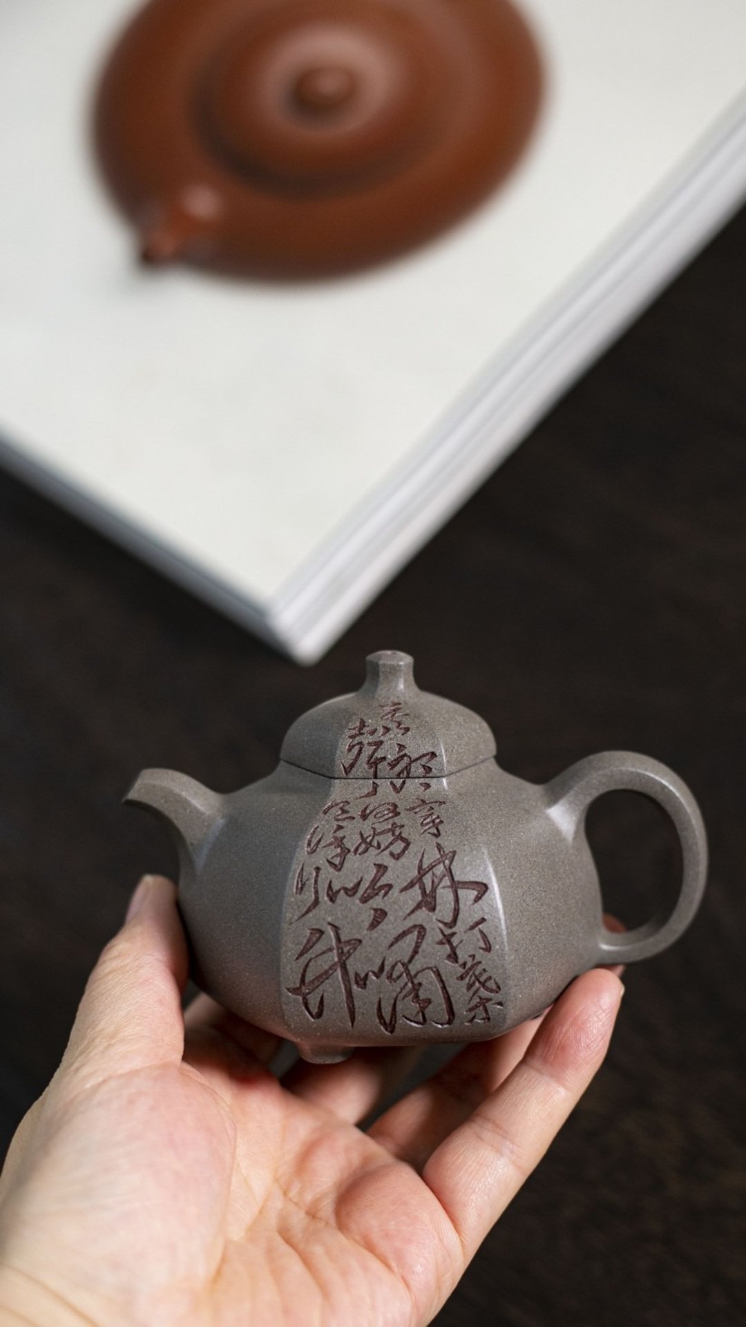 紫砂壶六方乳鼎  把玩器 150cc 原矿顶级青灰料 温润如玉 器型优 - 茶具/茶杯 - 陶 灰色
