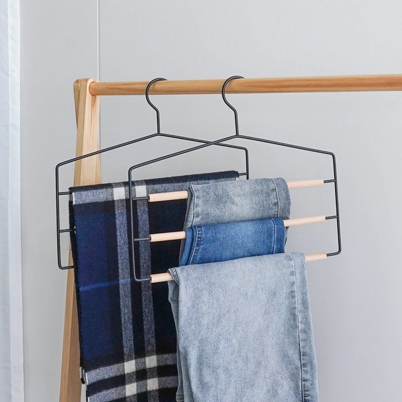 简约铁制榉木裤架二入组 黑色 / 衣物挂勾收纳 - 衣架/挂勾 - 其他金属 黑色
