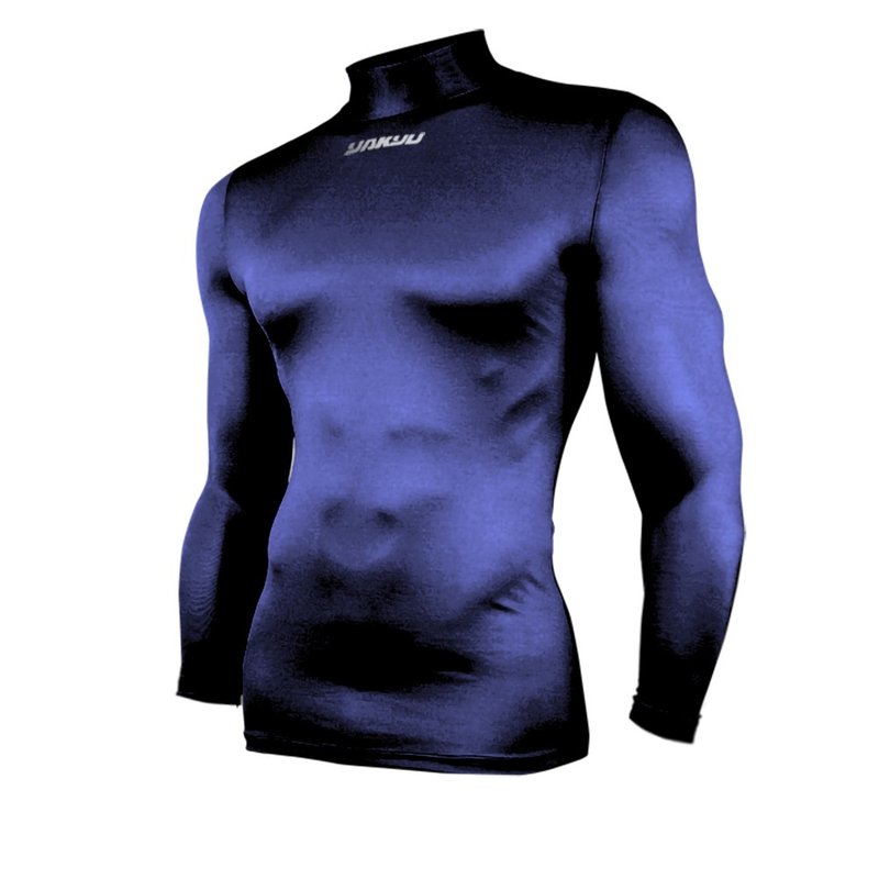 【野YAKYU】光泽感机能高领长袖紧身衣 - 亮蓝 - 男装运动衣 - 聚酯纤维 蓝色