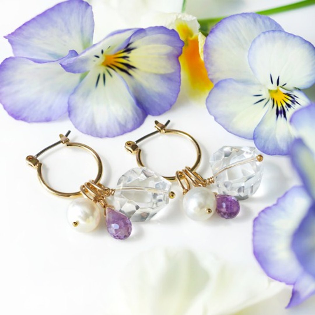 With reason ★ 8WAY ★ 3 types of jewel transparent assorted earrings ~ Charlotte - 耳环/耳夹 - 宝石 