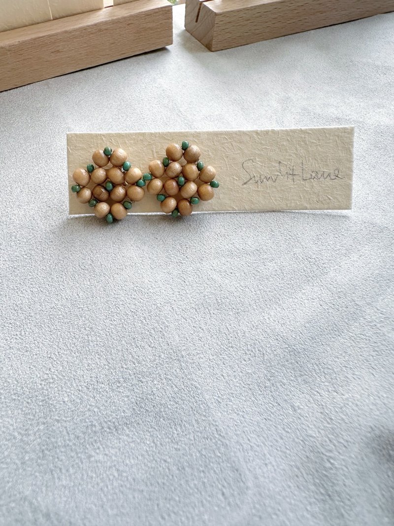 巴厘木珠 - 耳环/耳夹 - 木头 咖啡色