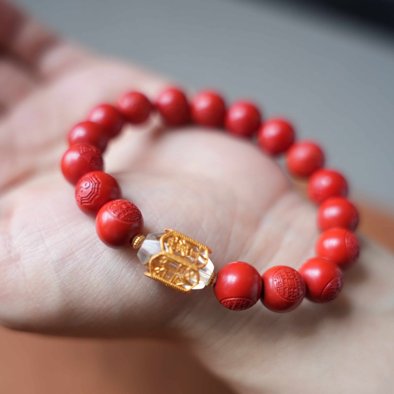 朱砂晶福平安 朱砂水晶平安手串 潮流配饰 自用甄选 - 手链/手环 - 其他材质 红色