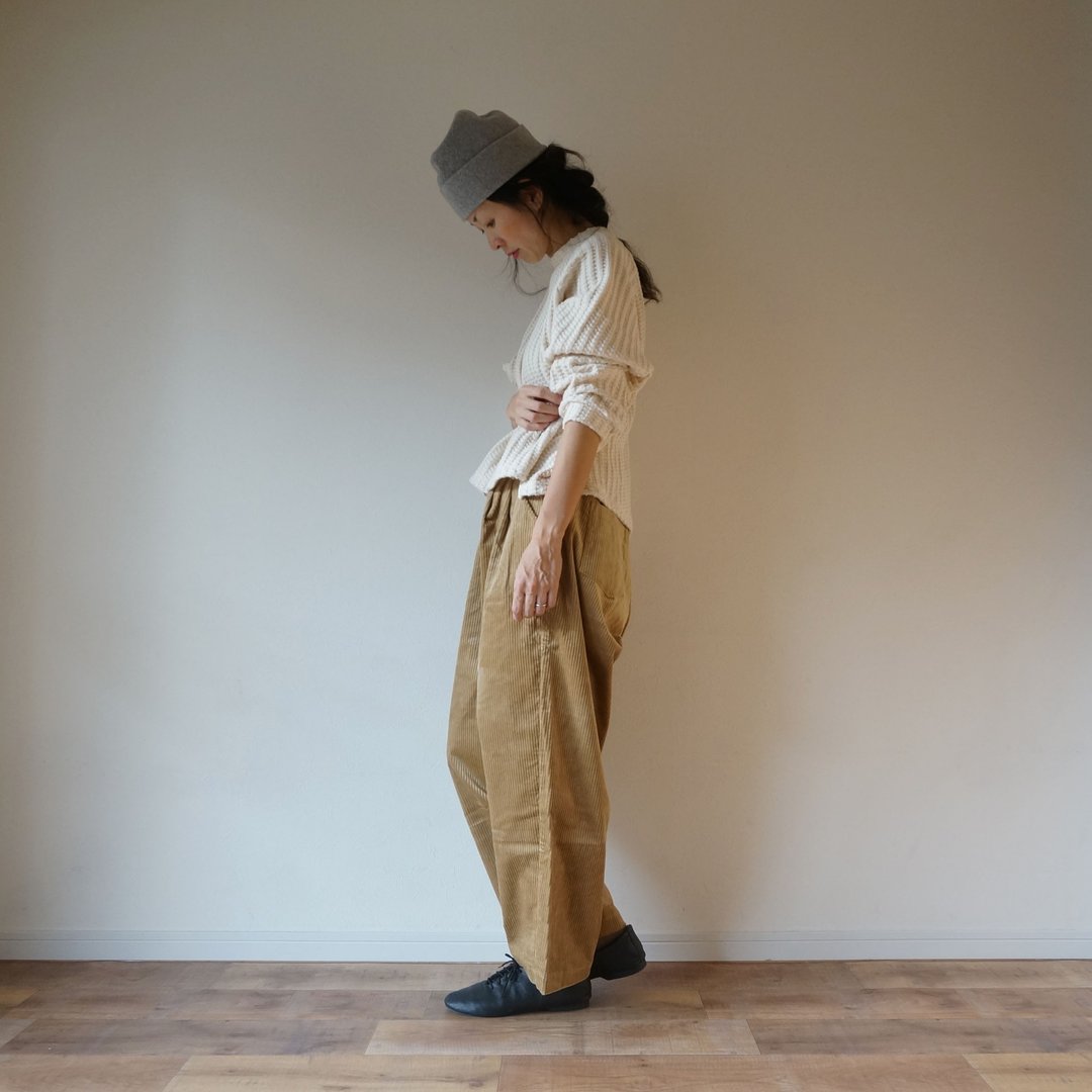 Cotton waffle knit OFF / W - 女装长裤 - 棉 咖啡色