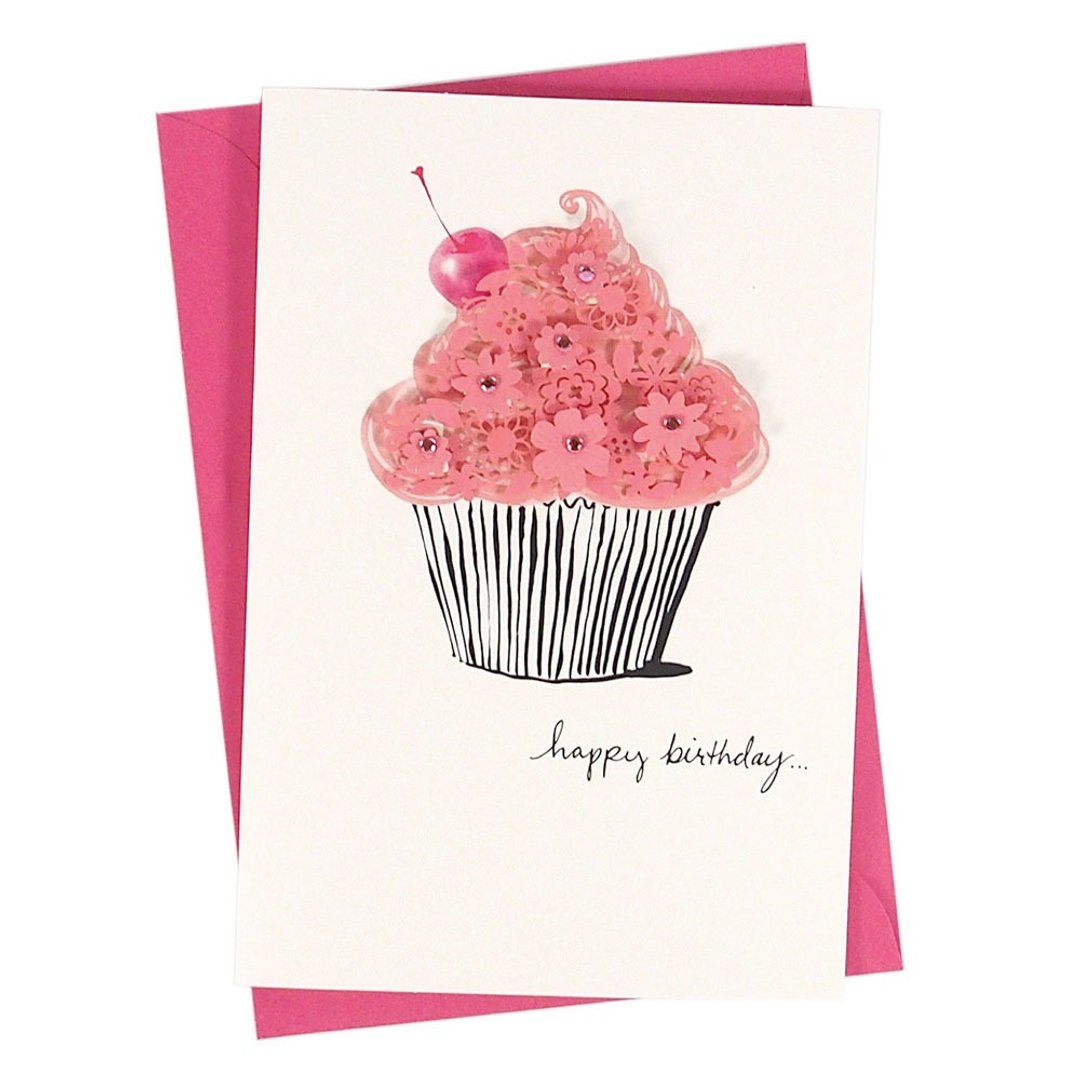 点缀的蛋糕上有樱桃【Hallmark-Signature 手工系列 生日祝福】 - 卡片/明信片 - 纸 多色