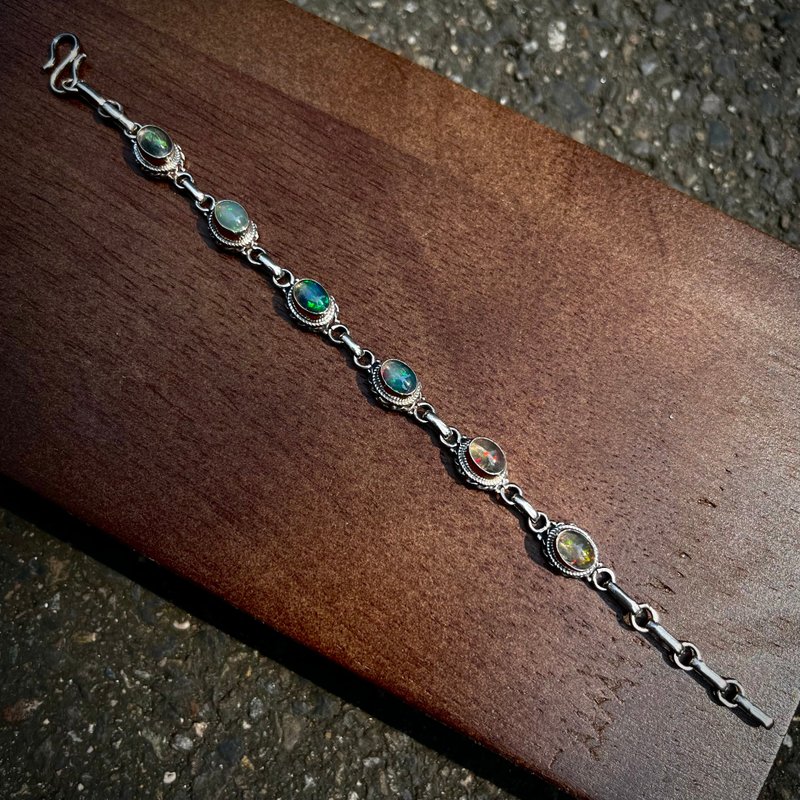 喜迎瑶 925银 欧泊 蛋白石 天然石 手链 手链 民族风 复古 男女 - 手链/手环 - 水晶 银色