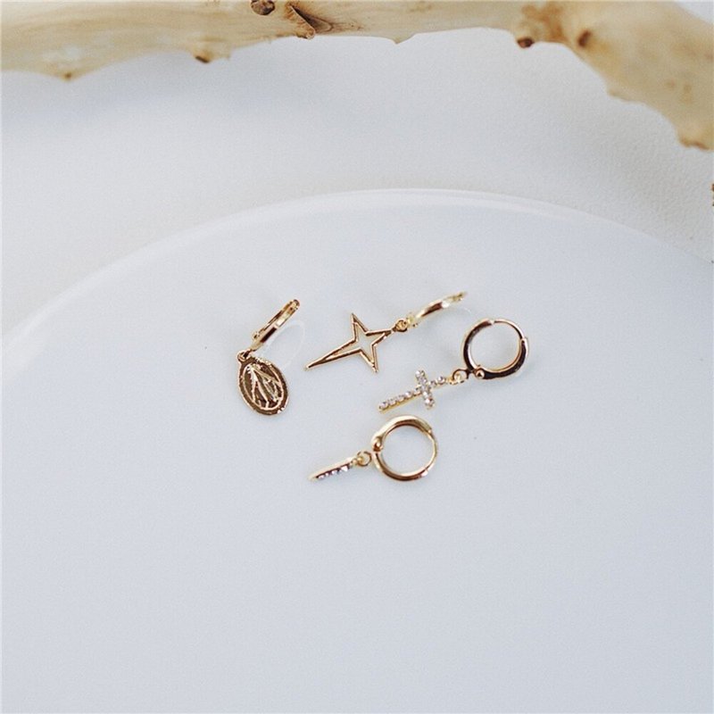 【SoLight盐青】十字架耳环4件套-金 SL131 - 耳环/耳夹 - 其他材质 金色