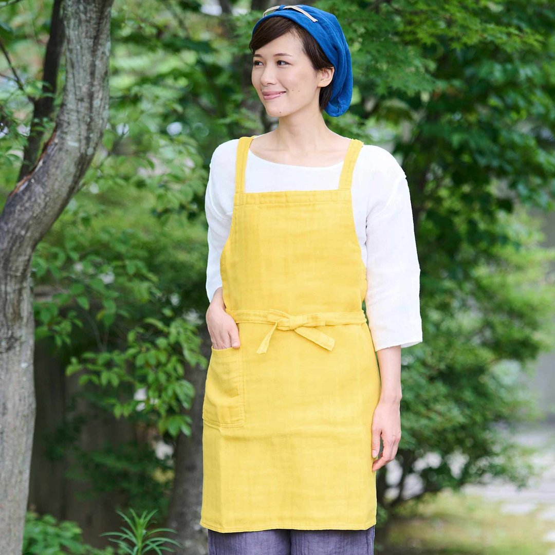 井上企画・幡 BAN INOUE舒适的纯棉围裙 纱布 厨房家居服 100%棉 - 围裙 - 棉 黄色