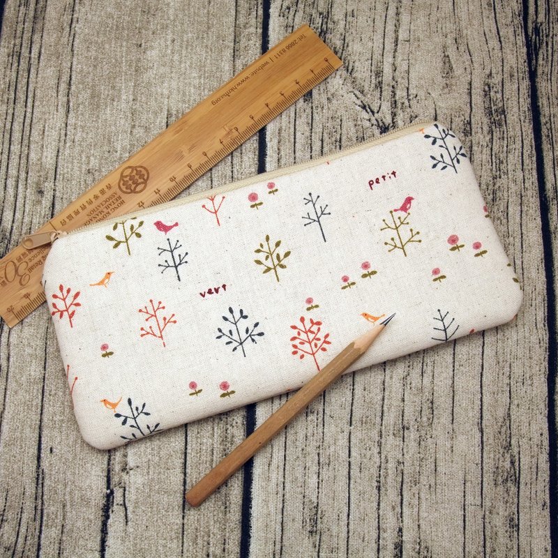 拉链收纳布包，笔袋，化妆袋，手拿包 (小树苗) (ZL-7) - 铅笔盒/笔袋 - 棉．麻 多色