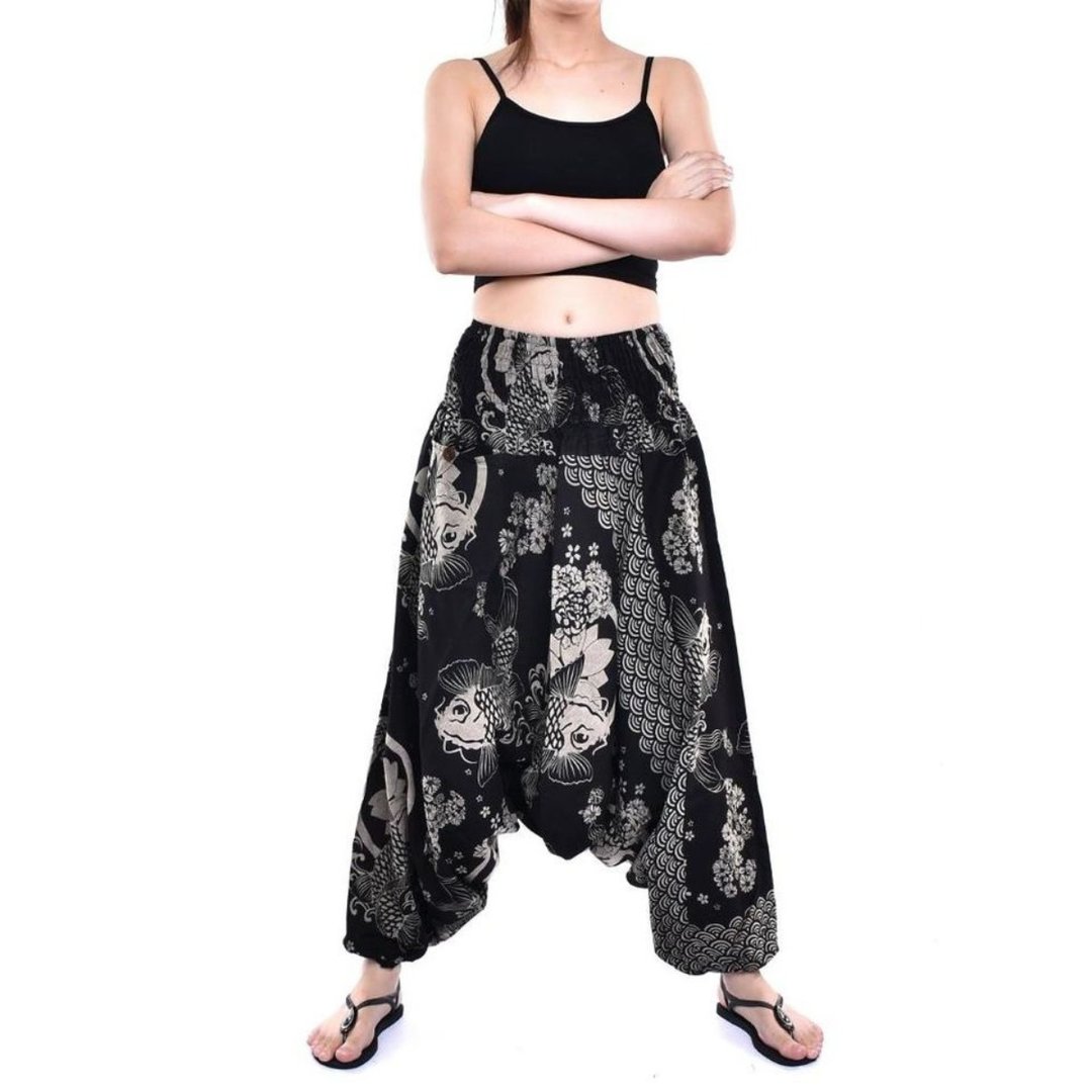Hmong harem pants, samurai, cotton fabric, handmade - 男士长裤 - 棉 黑色