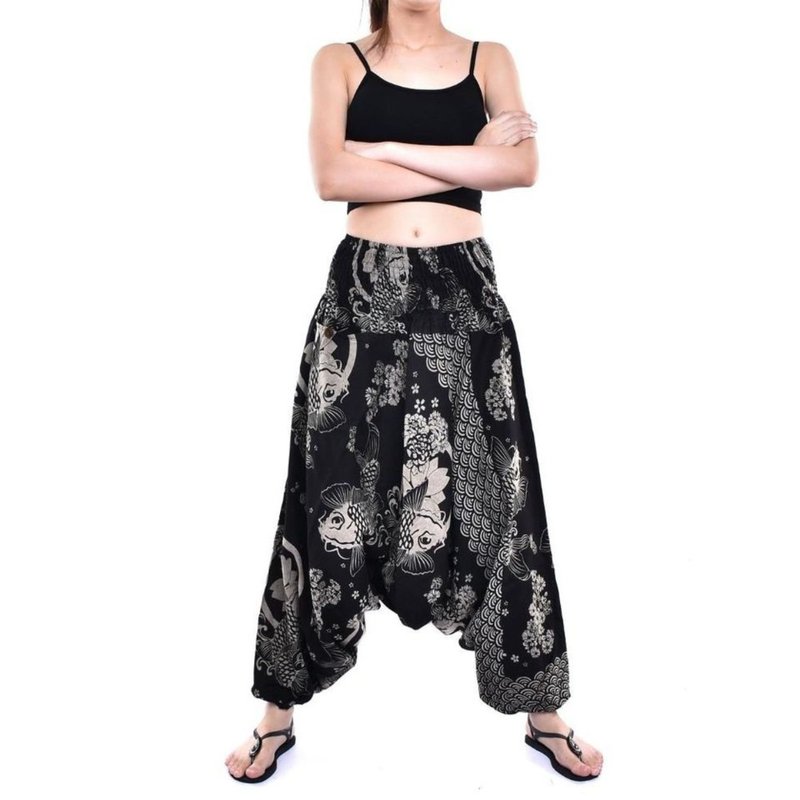 Hmong harem pants, samurai, cotton fabric, handmade - 男士长裤 - 棉．麻 黑色