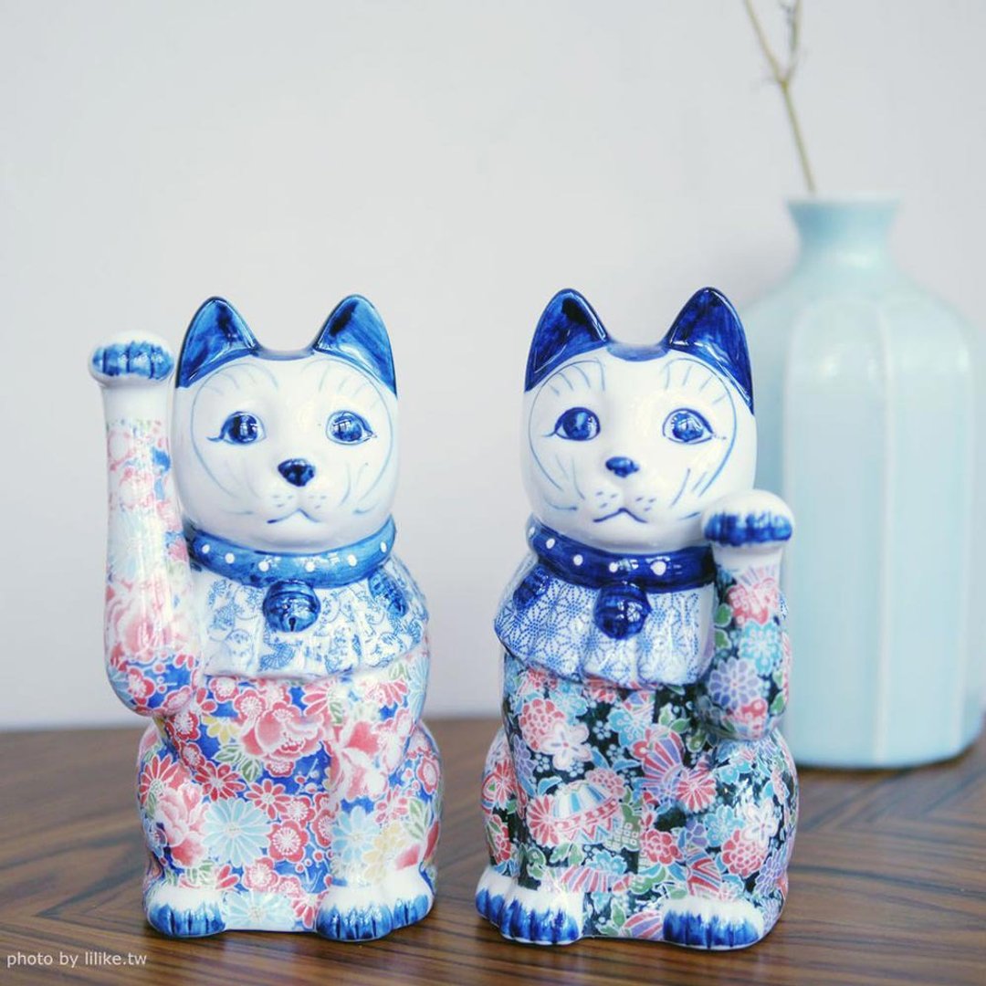 友禅招财猫一对 - 摆饰 - 陶 白色