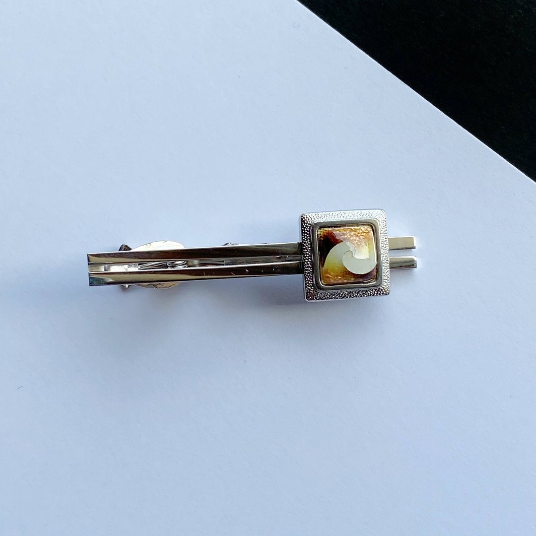 Vortex [Ocher] Cloisonne Tie Clip Pure Silver Wired Cloisonne - 领带/领带夹 - 其他材质 黄色