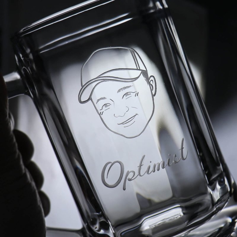 355cc【Q版人像雕刻】好朋友好哥们好兄弟啤酒杯 毕业 似颜绘定制 - 玻璃杯 - 玻璃 灰色