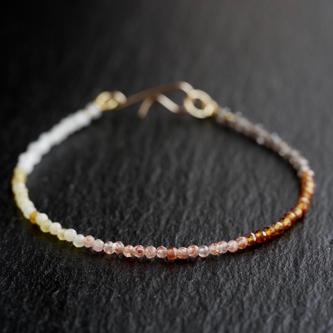 5color block  Small natural stone Bracelet    Orange - 手链/手环 - 宝石 多色