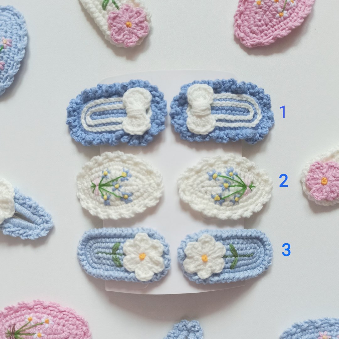 Crochet hairpin (2 pcs),accessories for girl,blue hairpin,hair ornament for her - 发饰 - 棉 多色