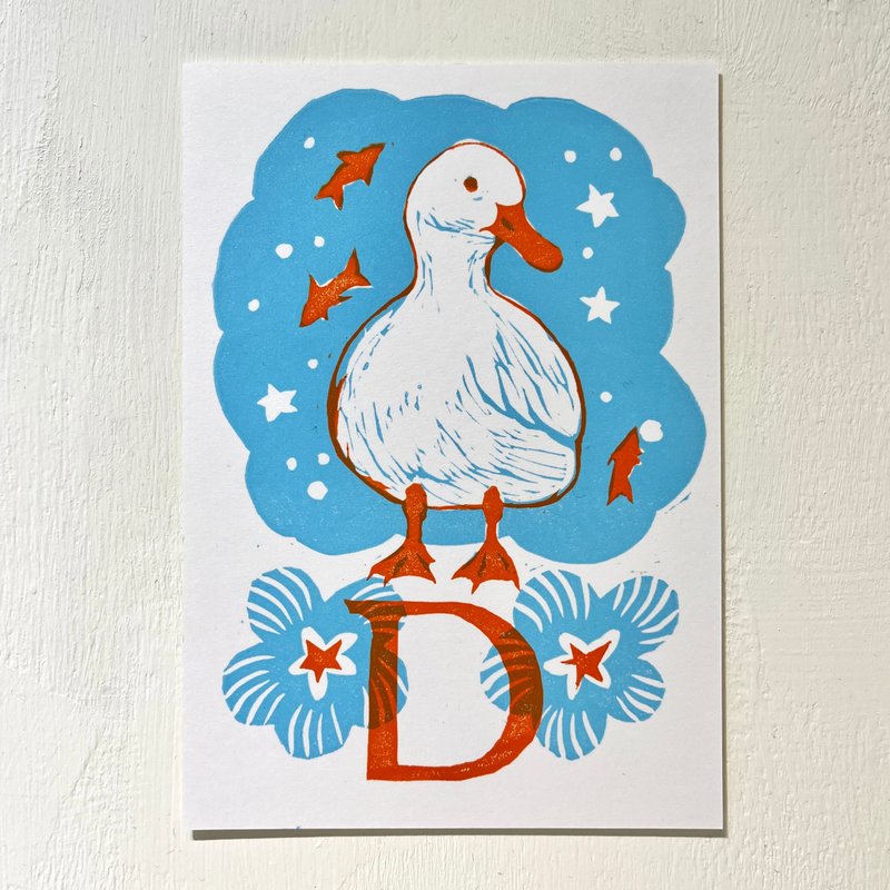 D is for Duck 手工版印明信片 鸭子  abc字母明信片 - 卡片/明信片 - 纸 蓝色