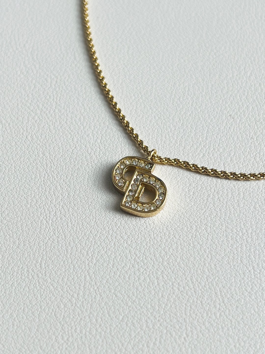 Dior CD水钻吊坠颈链项链延长链 原装袋 日本中古vintage - 项链 - 其他金属 金色
