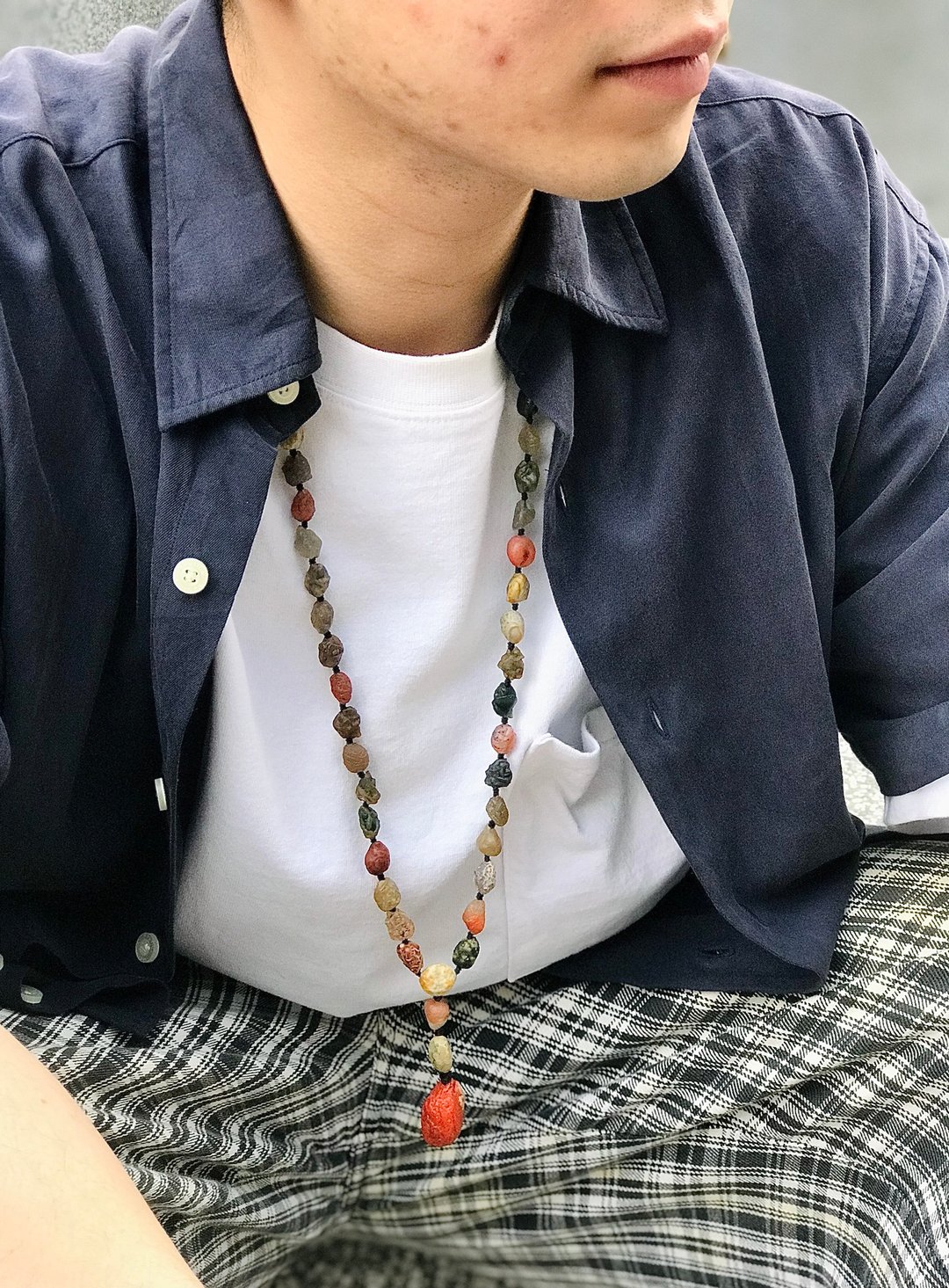 鲜红血液鱼籽花脉原石项链 - 项链 - 石头 多色
