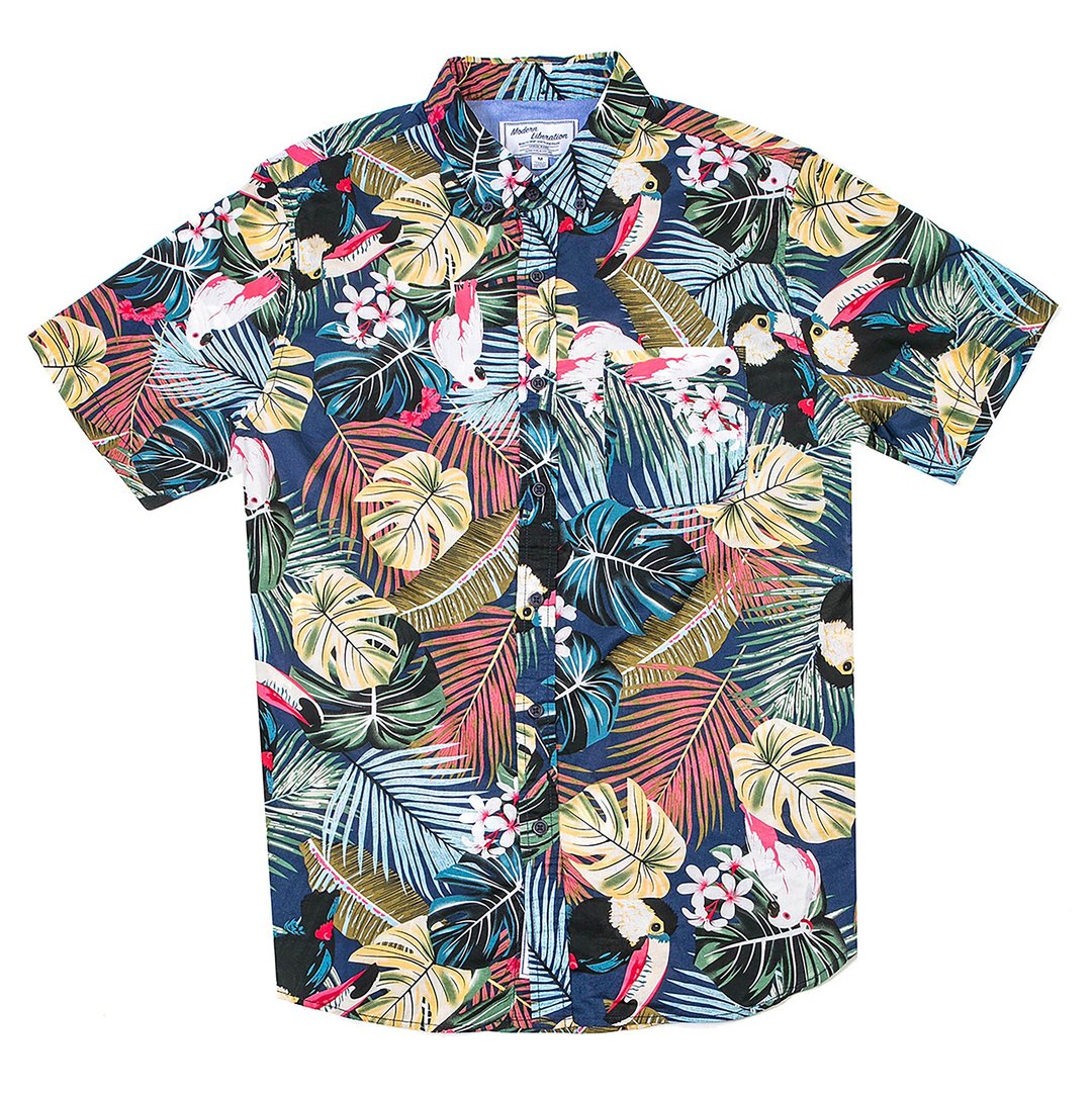 Jungle Print Shirt 丛林印花衬衫 - 深蓝色 - 男装衬衫 - 棉 蓝色