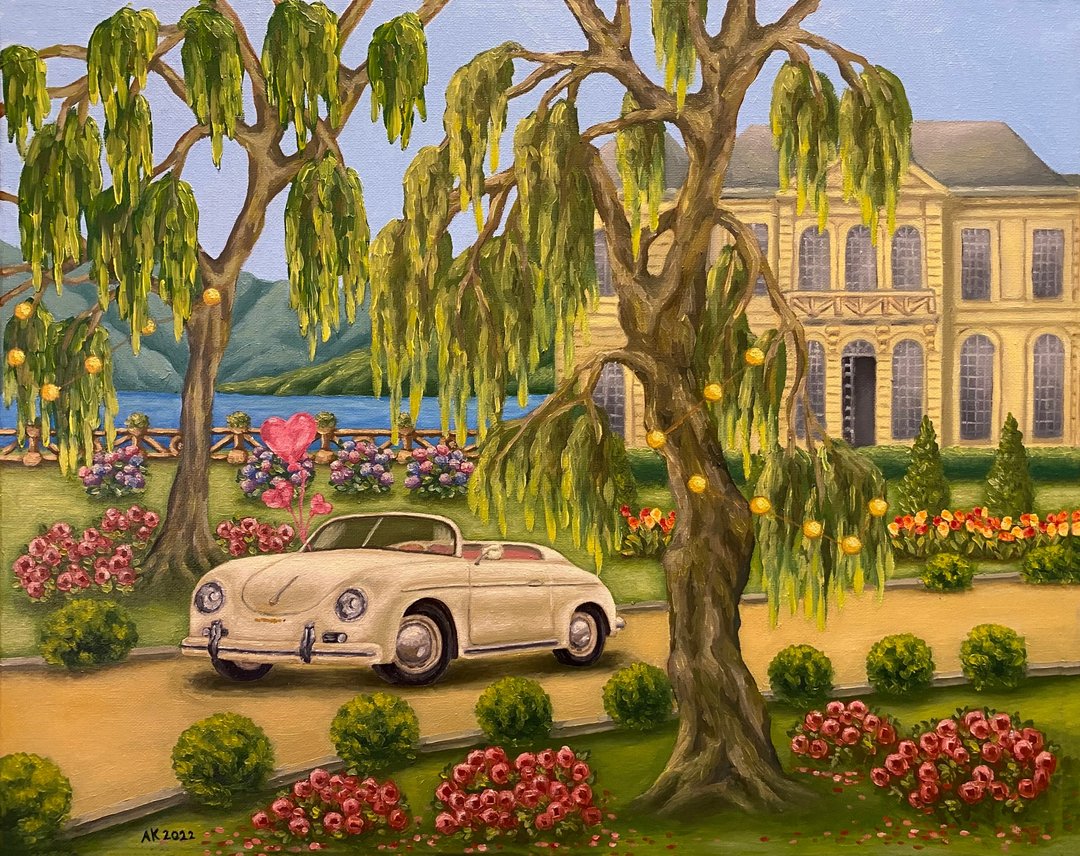 柳树花园，原创油画，油画，保时捷汽车，科莫湖 - 墙贴/壁贴 - 其他材质 多色