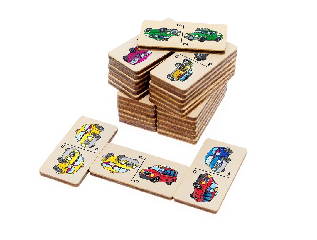 Wood domino games - car Puzzle, Wooden Montessori homeschool blocks for Toddler - 玩具/玩偶 - 木头 白色
