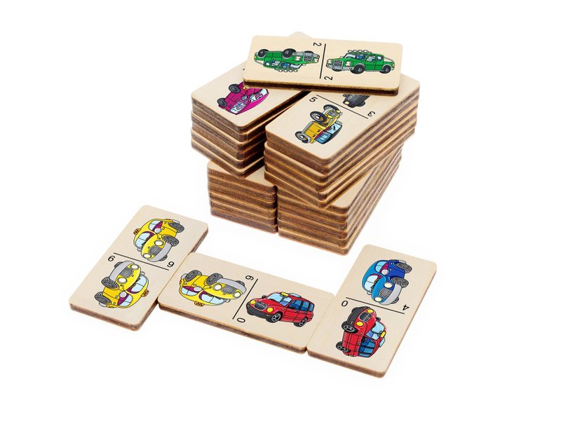 Wood domino games - car Puzzle, Wooden Montessori homeschool blocks for Toddler - 玩具/玩偶 - 木头 白色