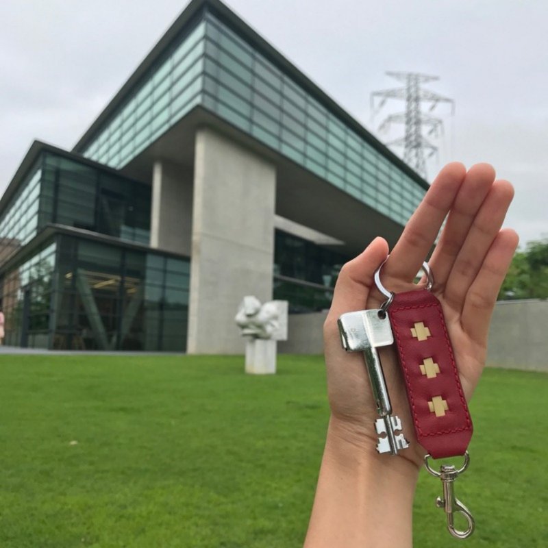 竹编皮革宝石红挂钩钥匙圈 - 钥匙链/钥匙包 - 真皮 红色