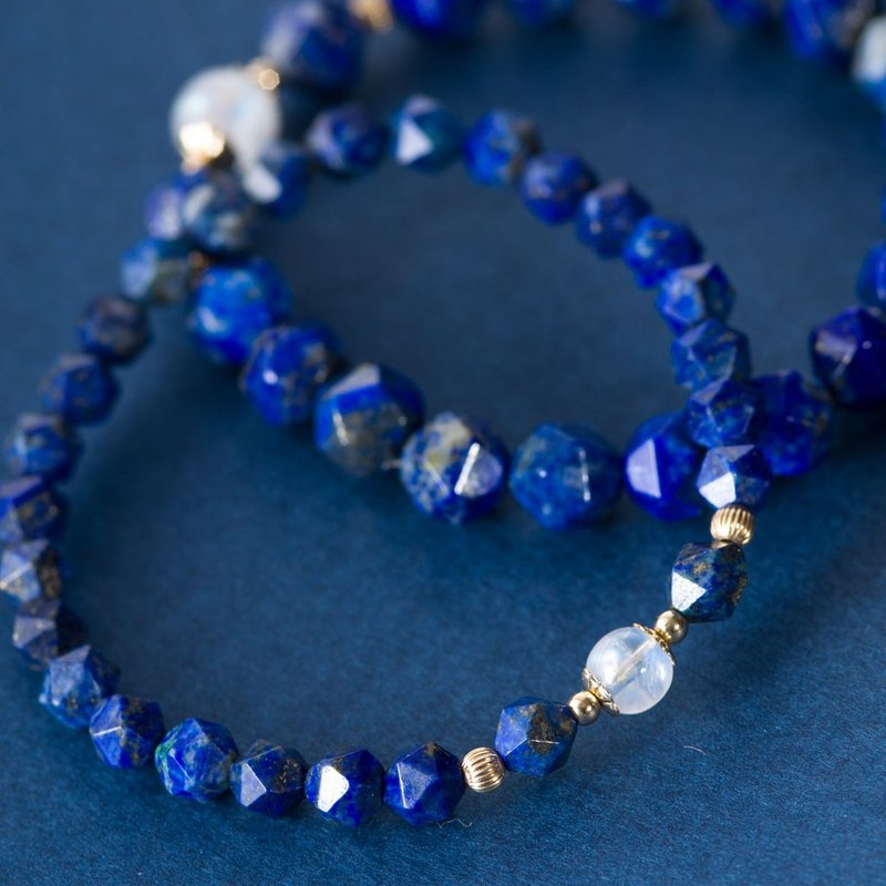 几何青金石8mm手链14K包金月亮石 | 月光石14KGF手链 (优化加色) - 手链/手环 - 半宝石 蓝色