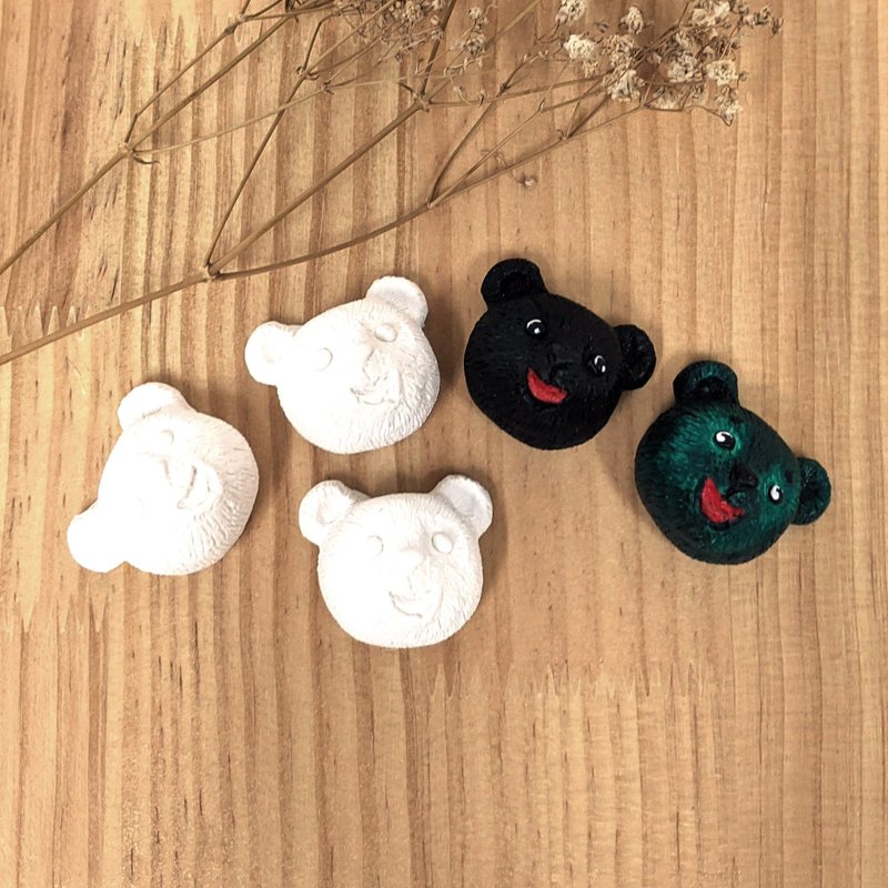 熊脸 扩香石 石膏 白胚 可上色DIY 台湾黑熊 开心笑脸 微猎奇 - 香薰/精油/线香 - 其他材质 白色
