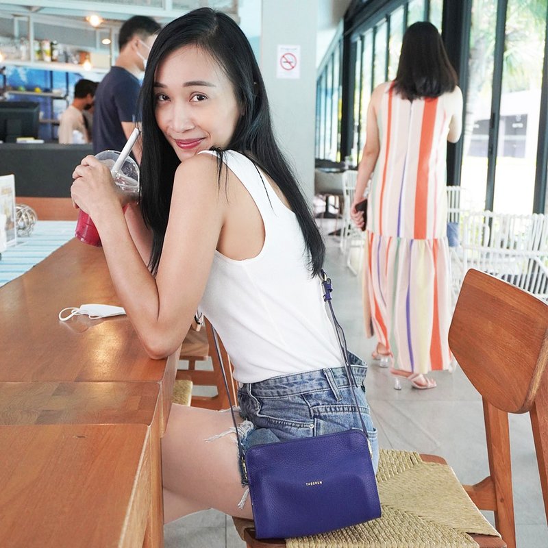 Oval Cross body & Clutch navy-gray - 手提包/手提袋 - 真皮 蓝色