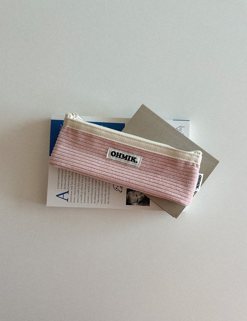 笔袋 000 香草白 (灯芯绒) - 铅笔盒/笔袋 - 棉．麻 粉红色